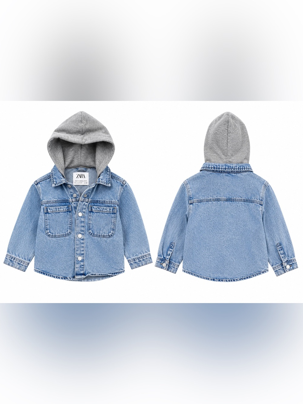 Zara Kids Denim Hooded Jacket Size 4–5Y (110cm) Blue Jean Jacket Hoodie Style